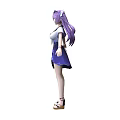 Woman With Purple Hair Wearing White Top And Purple Skirt With Hair Accessory