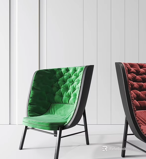 Green And Red Tufted Velvet Single Sofas In Modern Interior 3d model