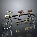 Vintage Tandem Bicycle with Black Gold Frame Red Handlebars and Leather Seats