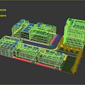Modern Commercial Building Complex With Various Heights Roof Equipment Green Lawn And Pathway