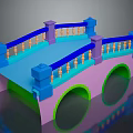 Colorful 3D Model Bridge With Pink Body Blue Railings Green Base And Golden Decorative Posts