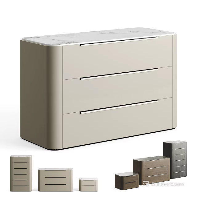 Modern Sleek Bedside Table With Three Drawers And Light Gray Finish 3d model 