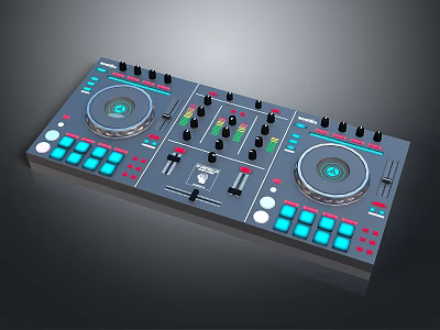 Professional DJ Mixer With Dual Turntables Control Knobs And LED Lights Panel 3d model
