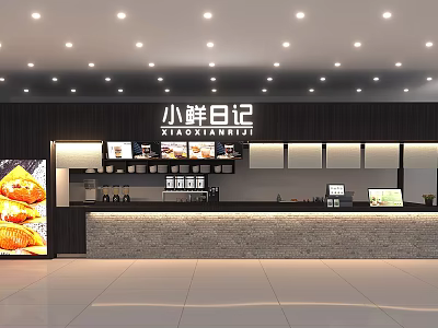 Modern Bubble Tea Shop Interior Design With Wooden Counter And Menu 3d model
