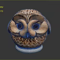 Hand Carved Owl Statue With Large Eyes Detailed Texture And White Base