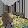 Modern Conference Room Interior With Gray Chairs Striped Walls And Floral Carpet