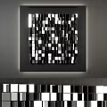 Modern Wall Decor With Black White Geometric Squares And Illuminated Hanging Design