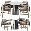 Stylish Modern Dining Table And Chair Set With Wooden Frame Armchairs And Metal Pedestal Base