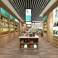 Tea Specialty Store Interior With Wooden Display Shelves And Tea Products