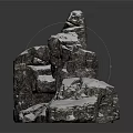 Snow Covered Natural Stone Rock Formation With Rugged Texture On Reflective Surface 3d model