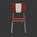 Stylish Red Leisure Chair With White Striped Backrest And Metal Legs