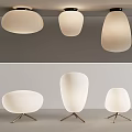 Modern Lighting Combinations Including Hanging Lamps And Table Lamps With White Fabric Shades