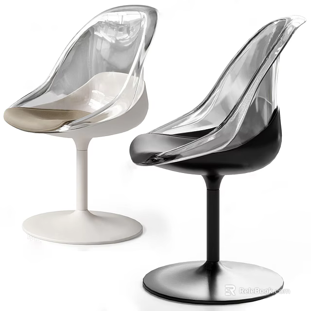 Modern Transparent Leisure Chairs With Black And White Bases And Sleek Design 3d model 