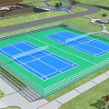 Outdoor Sports Facility With Two Tennis Courts Green Grass And Playground Area