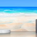 Modern Commercial Award Podium with Round Platform and Beach Background Design