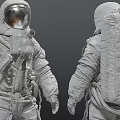 Men In White Astronaut Suits With Helmet And Backpack Front Back View 3d model