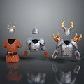 Medieval Armor Sets 3D Rendered With Horned Helmets And Metallic Chestplates 3d model