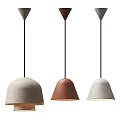 Three Dome Shaped Pendant Lights With Gray Brown Light Gray Shades And Black Hanging Cords