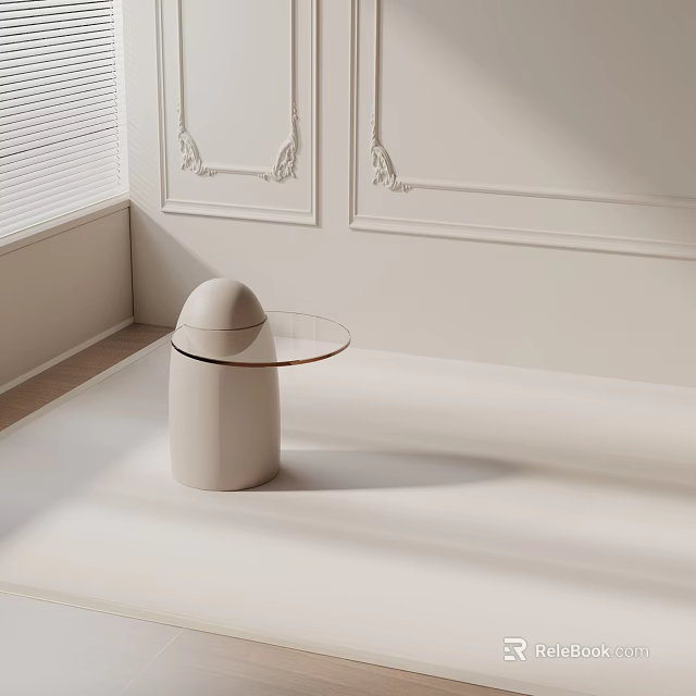 Modern Minimalist Side Table With White Cylindrical Base And Transparent Glass Top 3d model 