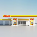 Modern Gas Station Exterior With Yellow Red Canopy Fuel Pumps And Store Entrance