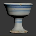 Classic White Stemmed Wine Glass With Blue Stripes On Black Background And Reflection