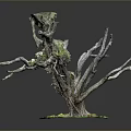 Miniature Dead Tree Model With Green Moss And Round Base
