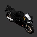 Modern Black Sports Motorcycle with Gold Wheels Streamlined Design and Windshield
