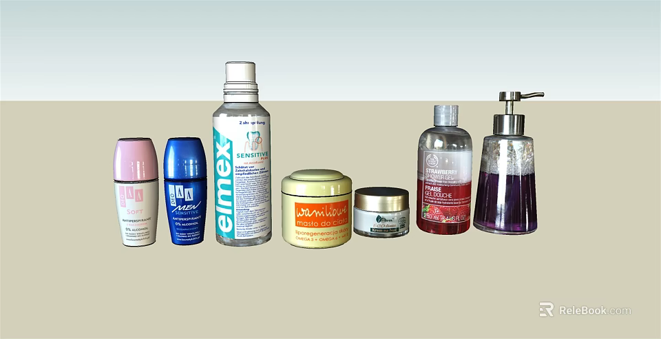 Essential Bathroom Accessories Including Shampoo Body Wash Hand Soap And Lotion Jars 3d model 