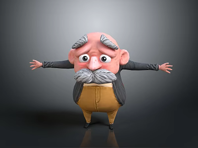 Elderly Man With Gray Mustache And Outstretched Arms Wearing Brown Pants And Black Jacket 3d model
