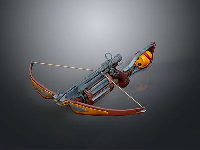 Detailed Mechanical Crossbow Weapon With Metallic Frame And Orange Accent Design 3d model