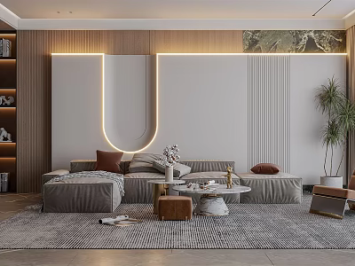 Modern Living Room Interior With L Shaped Sofa Coffee Table Area Rug And Decorative Wall 3d model