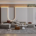 Modern Living Room Interior With L Shaped Sofa Coffee Table Area Rug And Decorative Wall