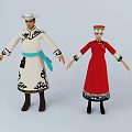 Two People In Traditional White And Red Ethnic Costumes With Decorative Patterns