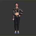 Smiling Female Character In Leopard Top With Pet Dog Wearing Black Leggings And Blue Shoes