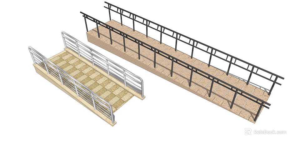 Road Infrastructure Design With Grid Patterned Walkway And Sand Based Path Railings 3d model 