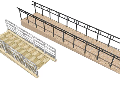 Road Infrastructure Design With Grid Patterned Walkway And Sand Based Path Railings 3d model