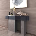 Modern Console Table With Circular Wall Art Sculptures And Decorative Vase 3d model