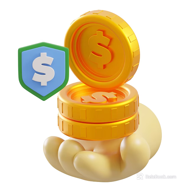 Decorative Ornament Set with Gold Coins Dollar Sign Shield and Hand Holding Design 3d model 