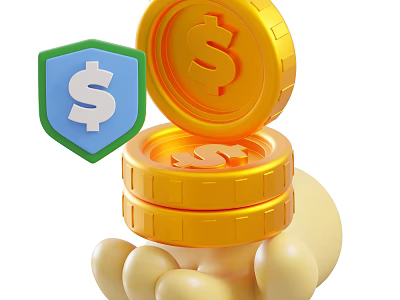 Decorative Ornament Set with Gold Coins Dollar Sign Shield and Hand Holding Design 3d model