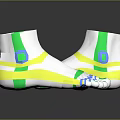 White Sports Shoes with Green Yellow Blue Stripes and Stylish Patterns on Ankle and Toe