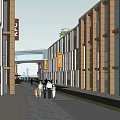 Modern Commercial Street With Pedestrians Store Signboards And Building Facades