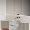 Modern Bathroom Vanity With Marble Countertop Wall Mounted Mirror And Soft Lighting 3d model