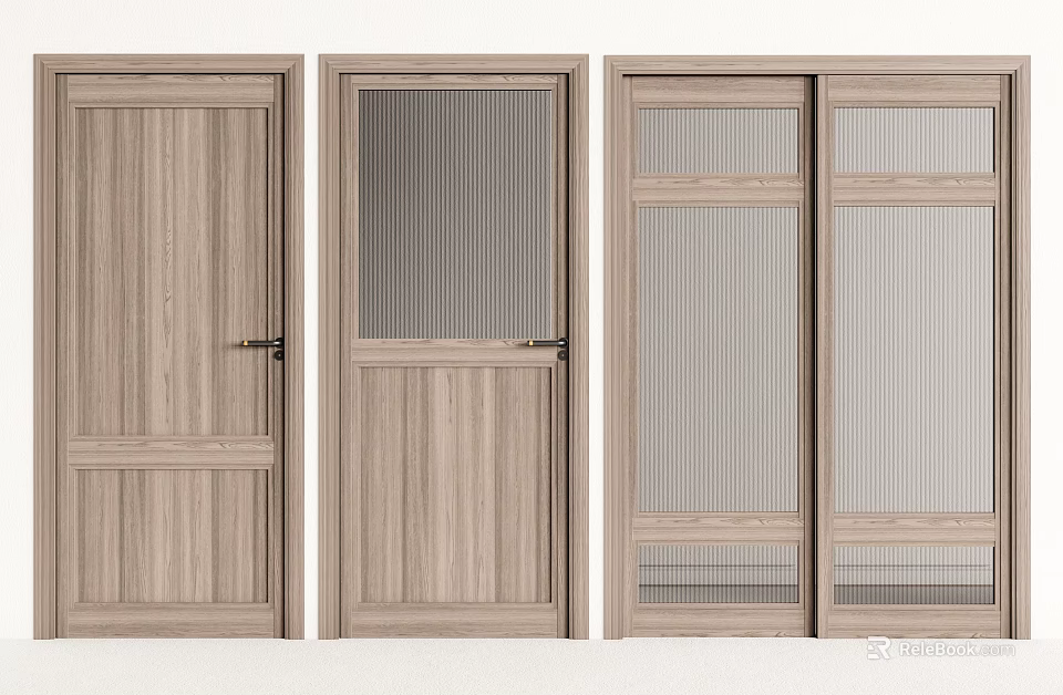 Classic Wooden Hinged Door Designs Featuring Screen Panel And Natural Finish 3d model 