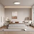 Modern Bedroom Interior With White Bed Decorative Painting Wardrobe And Dressing Table