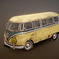 Vintage Yellow Volkswagen Van Featuring Rusty Exterior And Classic Retro Design