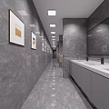 Elegant Modern Public Toilet With Grey Marble Walls And Glossy Floors Featuring Neat Urinal Layout