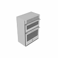 Modern Kitchen Cabinets With Stacked Silver Built in Ovens Black Glass Doors And Silver Handles