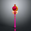 Colorful Enchanted Magic Wand With Red Gem Golden Wings And Pink Shaft