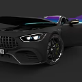 Black Luxury Sports Car With Open Hood Doors Illuminated Headlights And Stylish Wheels