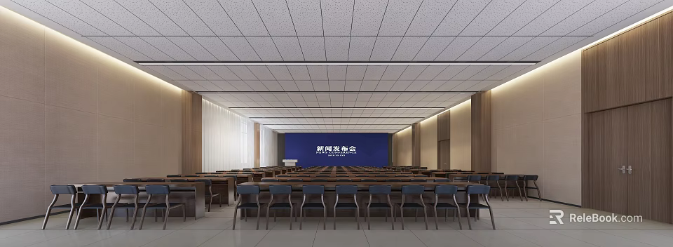 Spacious Meeting Room for Kebo Industry Annual Meeting with Arranged Tables and Chairs 3d model 